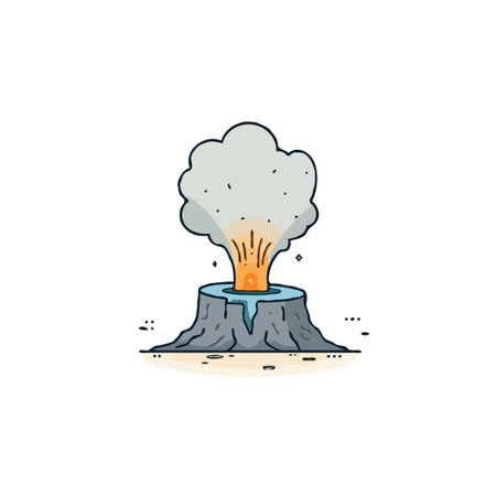 A stylized depiction portrays a smoking tree stump, symbolizing the impact of deforestation and environmental degradation. This image highlights the consequences of ecological damage, urging viewersのイラスト素材