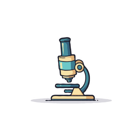A simple illustration shows a microscope. The image emphasizes laboratory precision equipment utilized in scientific exploration, research, and analysis within medical, pharmaceutical, andのイラスト素材