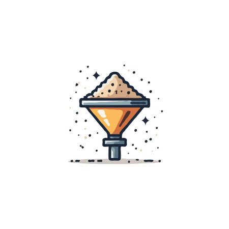 An artistic and visually appealing illustration of a funnel overflowing with granular material. Surrounding sparkles add a touch of whimsy to the design. It represents a filtering process orのイラスト素材
