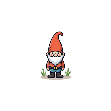 This charming illustration features a cute cartoon gnome standing on the grass. With its cheerful expression and playful design, this artwork is perfect for adding a touch of whimsy and character toのイラスト素材
