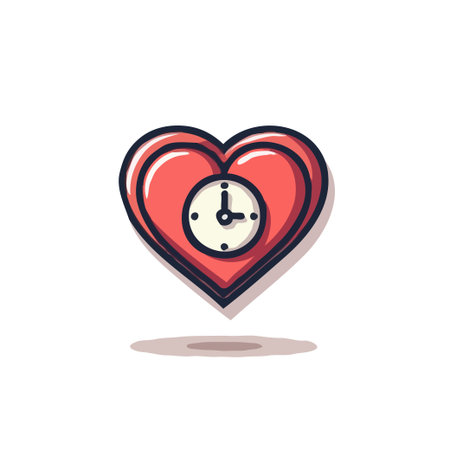 Conceptual artwork displaying a clock nestled inside a heart shape, symbolizes how the preciousness of time becomes a significant component within a romantic connection, showing love's relationshipのイラスト素材