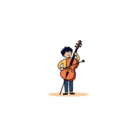 A young, enthusiastic musician is deeply immersed in playing the cello. The image portrays the dedication and focus required to master a complex instrument, capturing the beauty of music and the joyのイラスト素材