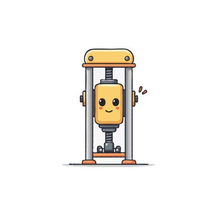A delightful illustration showcasing a cute robot character integrated within a press machine. The soft color palette and charming details create a whimsical and friendly atmosphere, highlightingのイラスト素材
