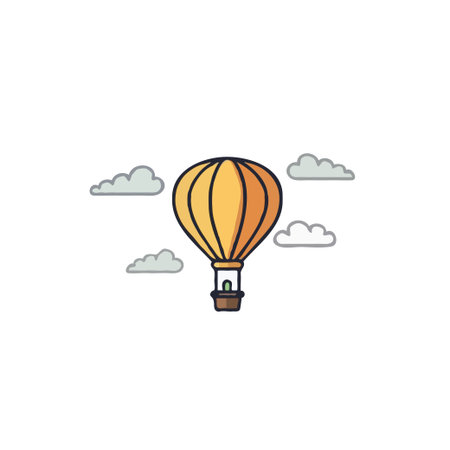 Captivating illustration of a hot air balloon gently soaring through a serene sky filled with soft clouds. This image evokes a sense of freedom, adventure, and peaceful exploration, perfect forのイラスト素材