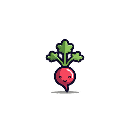 A charming cartoon illustration features a cheerful beetroot character, perfect for adding a touch of whimsy to children's books, health-related materials, or organic branding. Its vibrant color andのイラスト素材