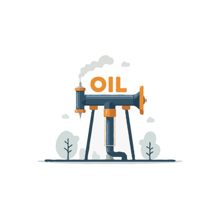 A stylized illustration depicts an oil pump machine against a clean background. The vector-based design emphasizes the process of resource extraction within an industrial setting and the importanceのイラスト素材