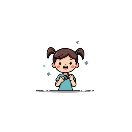 A delightful cartoon image features a smiling girl with pigtails joyfully holding a game console. The illustration exudes cheerfulness, innocence, and captures the essence of childhood wonder. Theのイラスト素材