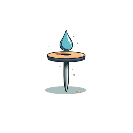 A digitally created image featuring a single water droplet delicately poised above a small, circular platform, rendered in a minimalist style with soft, muted colors. This piece conveys a sense ofのイラスト素材