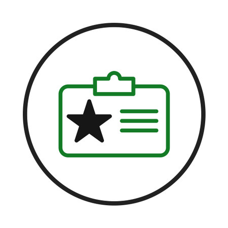 Stylized green and black badge icon featuring a star, conveying concepts of achievement, quality, and recognition. Simple design ideal for graphic use, symbolizing endorsement, validation, orのイラスト素材