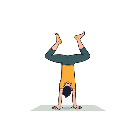 A person skillfully executes a handstand yoga pose showcasing remarkable balance, strength, and...