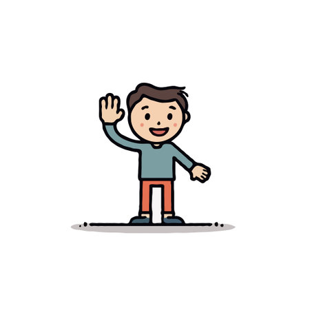 Charming cartoon character warmly waves, creating a friendly and inviting atmosphere. With a simple design and joyful expression, this illustration is perfect for adding a touch of cheerfulness andのイラスト素材