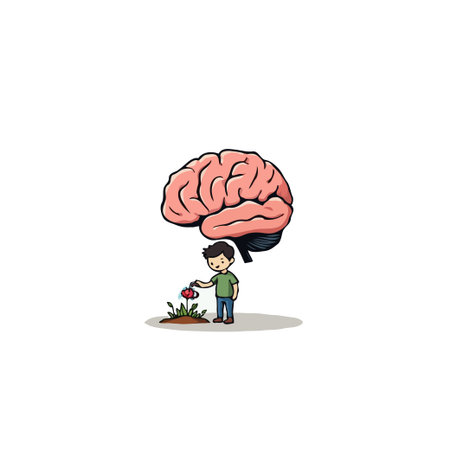 A whimsical cartoon illustration depicts a character watering a plant that sprouts from a giant...