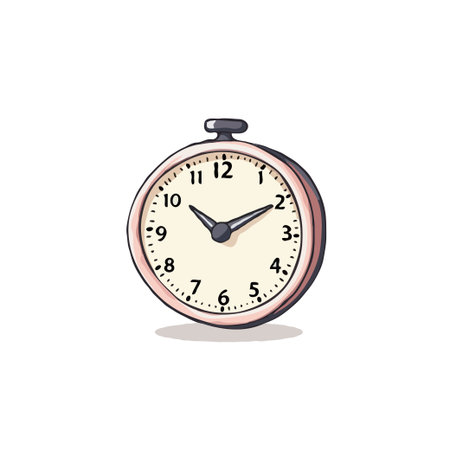 A hand-drawn illustration features a vintage alarm clock, exhibiting a classic design with subtle...