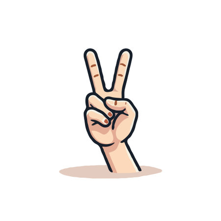 A charming cartoon illustration features a hand making the peace or victory sign against a crisp white background. The clean lines and cheerful aesthetic convey optimism and goodwill making it idealのイラスト素材