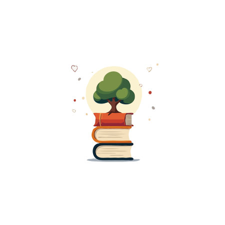 A captivating illustration showcases a tree flourishing atop a stack of books, representing the...