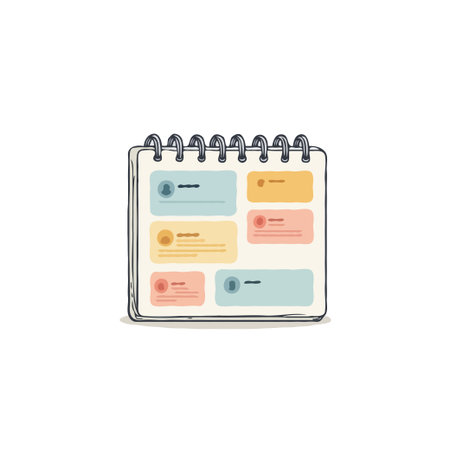 A stylized digital notebook displays diverse content blocks. The soft, pastel colors create a modern, simple aesthetic. It's a visual representation of organized information, perfect for showcasingのイラスト素材