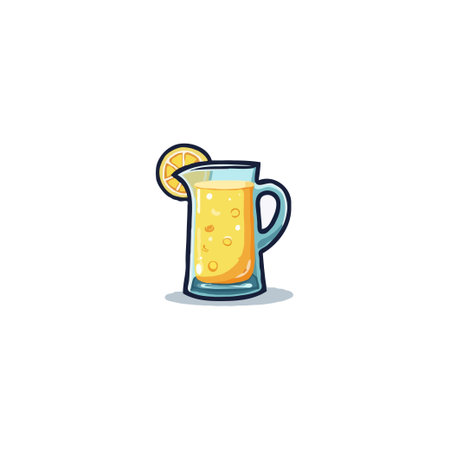 A cheerful illustration showcases a pitcher filled with a yellow citrus beverage. A lemon slice adorns the pitcher, suggesting a refreshing and healthful drink. The image evokes feelings ofのイラスト素材