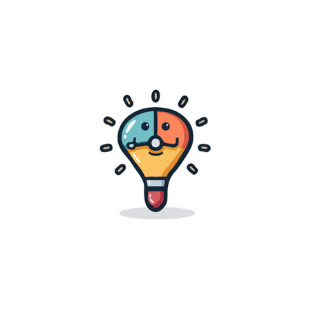 A playful illustration featuring a charming lightbulb character, radiating happiness and embodying the essence of creative thinking. The design blends simplicity with engaging visual cues, sparkingのイラスト素材