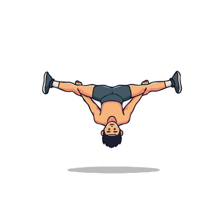 An engaging cartoon illustration of a man executing a striking gymnastic pose that embodies balance...