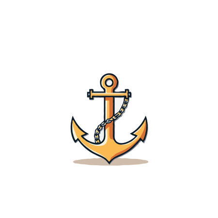 Stylized golden anchor with a draped chain, ideal for symbolizing stability, guidance, and maritime tradition. Its simple, illustrative design conveys a sense of classic nautical heritage andのイラスト素材