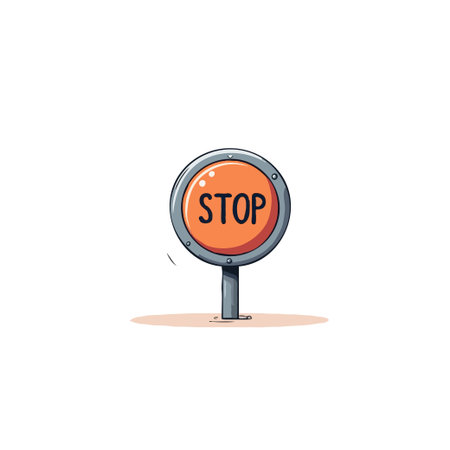 A cartoonish orange stop sign with a metallic border, placed against a crisp white background. The...