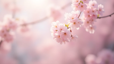 A captivating image of delicate pink cherry blossoms bathed in soft light, evoking a sense of tranquility and natural beauty.の素材