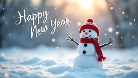 Captivating image featuring a snowman in a winter wonderland. Ideal for holiday cards, seasonal greetings, or festive backdrop. Evokes cheer and tranquility.の素材