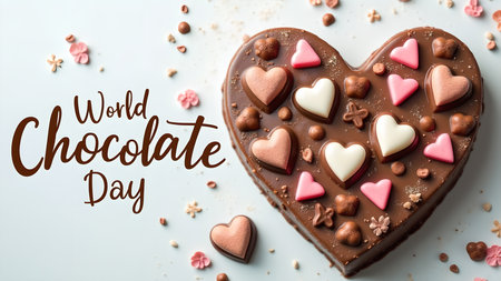 Celebrate world chocolate day with this delicious heart-shaped chocolate creation. A sweet treat for any special occasion or just a little indulgence.の素材
