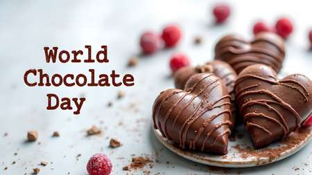 Celebrate World Chocolate Day with these delightful heart-shaped chocolate treats, perfect for sharing with loved ones.の素材