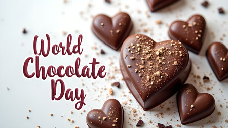 Celebrate World Chocolate Day with a stunning image featuring heart-shaped chocolates. Perfect for sharing love and delicious treats on this special day.の素材