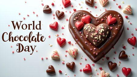 A delightful image showcasing a variety of heart-shaped chocolates and treats to celebrate World Chocolate Day. Perfect for conveying love, sweetness, and indulgence.の素材