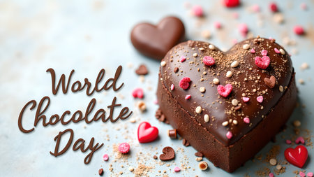 Celebrate World Chocolate Day with this irresistible heart-shaped cake! Perfect for expressing love or indulging in a delicious chocolate treat.の素材