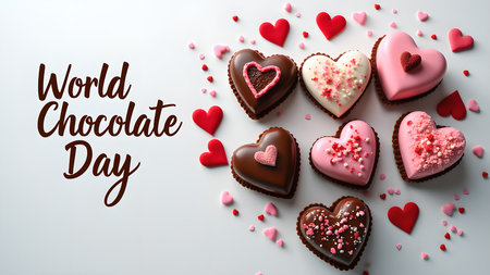 Celebrate World Chocolate Day with delicious heart-shaped chocolate desserts. These sweet treats are perfect for Valentine's Day, romantic gestures, or simply indulging in gourmet chocolate.の素材