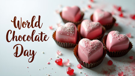 Celebrate World Chocolate Day with delicious pink heart-shaped chocolates. These sweet treats are perfect for Valentine's Day or any romantic occasion.の素材