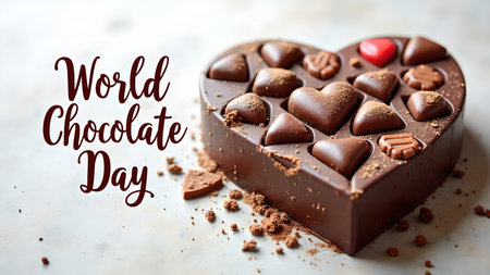 Celebrate World Chocolate Day with a decadent heart-shaped chocolate box filled with delicious treats. A perfect gift for loved ones or to indulge yourself!の素材