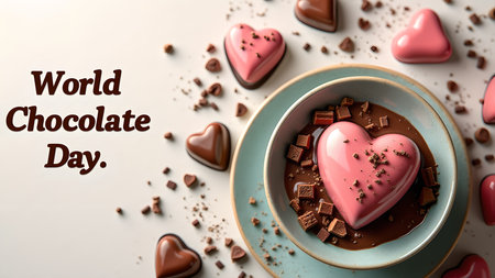 Celebrate World Chocolate Day with a sweet, heart-shaped treat. Enjoy the rich chocolate flavors and show your love with this delicious dessert.の素材