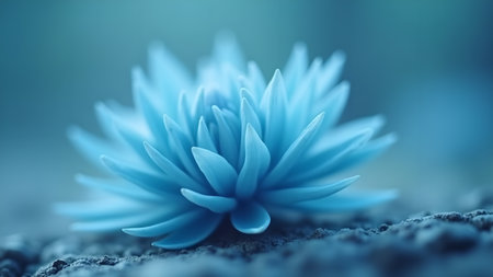 A captivating close-up of a single blue flower, showcasing its delicate petals and serene beauty, creating a peaceful and calming atmosphere, perfect for adding a touch of elegance to any project.の素材