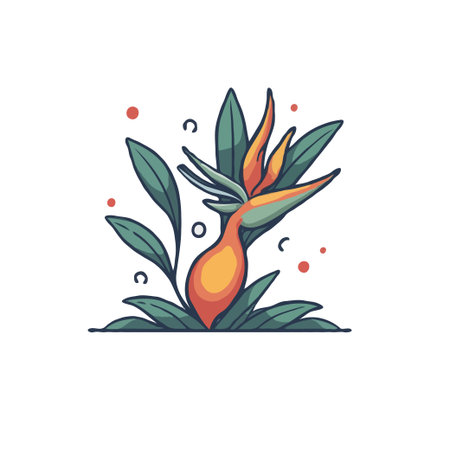 Vibrant illustration of a Bird of Paradise flower with lush green leaves, perfect for botanical and tropical themes.のイラスト素材