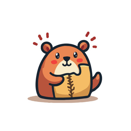 Adorable cartoon illustration of a happy brown bear hugging a cozy blanket. Perfect for children's books and designs.のイラスト素材