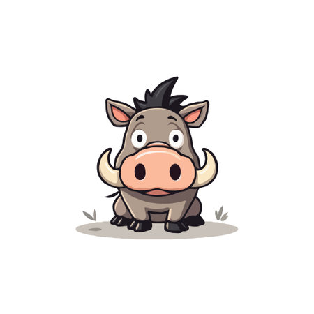 Adorable cartoon warthog sitting on grass. Vector illustration of a cute animal character, perfect for children's designs.のイラスト素材