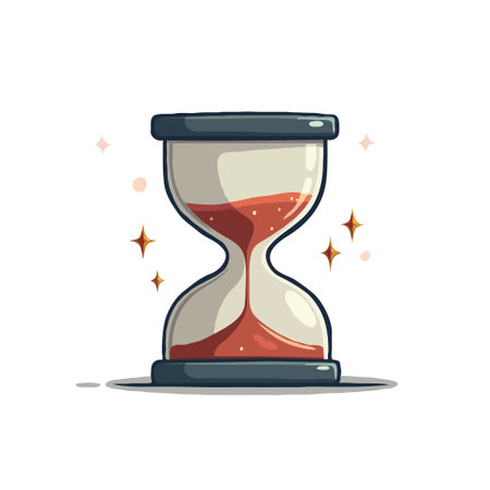 Cartoon illustration of an hourglass with red sand, symbolizing time passing, deadlines, and project...