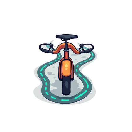 Illustration of an electric scooter driving on a winding road. Perfect for green transport and urban mobility themes.のイラスト素材