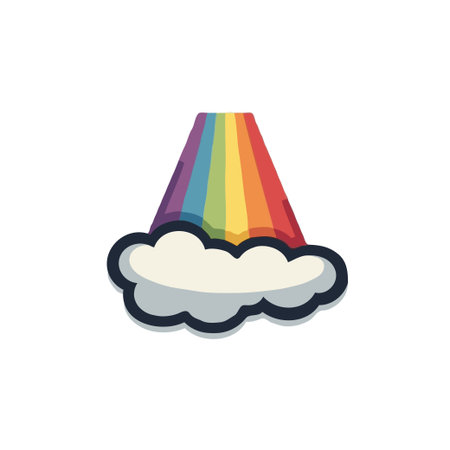 Cute cartoon illustration of a cloud with a rainbow coming out of it. Ideal for children's designs and cheerful themes.のイラスト素材