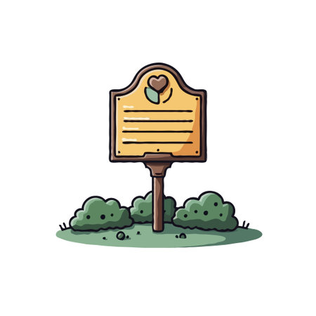 A whimsical illustration of a garden sign surrounded by lush green bushes, perfect for nature-themed designs.のイラスト素材