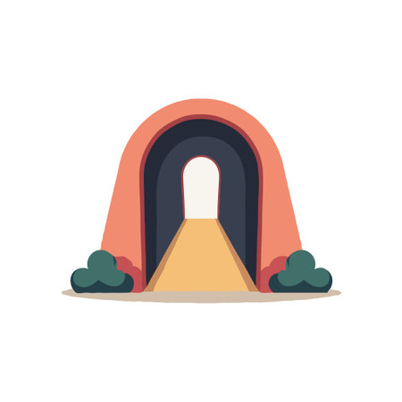 A minimalist illustration of a tunnel with bushes on either side, perfect for backgrounds or creative projects.のイラスト素材