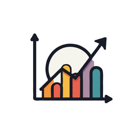 Colorful illustration of a bar chart showing an upward trend, symbolizing business growth, success, and financial progress.のイラスト素材