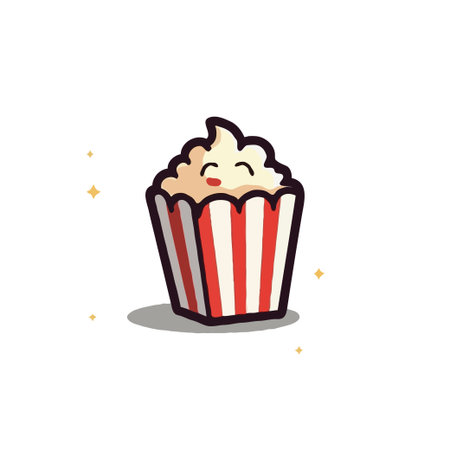 Adorable cartoon illustration of a popcorn bucket with a smiling face, perfect for food-related designs and animations.のイラスト素材