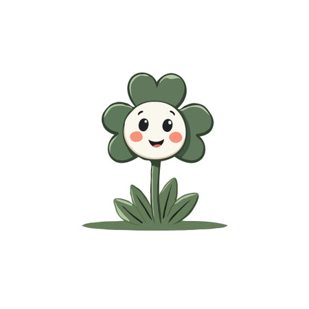 Adorable clover flower cartoon character with a happy face. Perfect for spring, nature, and children's themes.のイラスト素材