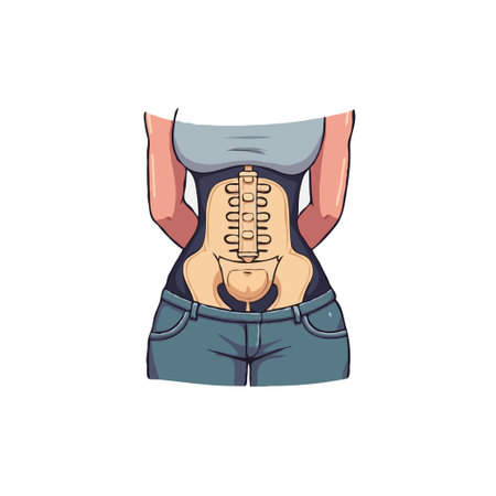 Illustration of a woman wearing a waist trainer, showing the internal anatomy and compression effect. Health and fashion concept.のイラスト素材