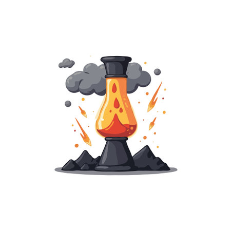 Vibrant cartoon illustration of a science experiment simulating a volcanic eruption with bubbling lava and smoke.のイラスト素材